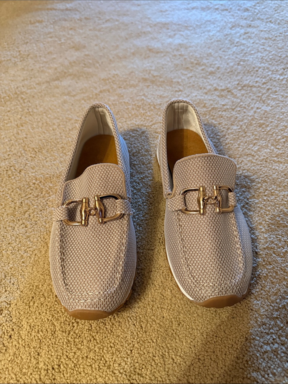 Beige Mesh Loafers with Gold Horsebit - BRAND NEW